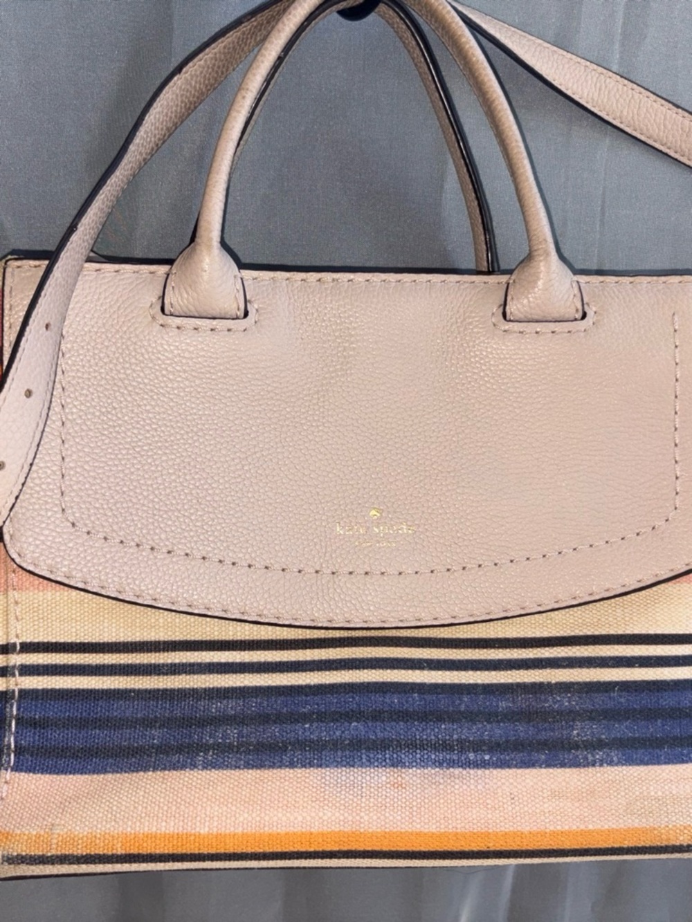 Kate Spade Satchel Striped Woven Canvas Leather Crossbody Medium - Picture 2 of 8